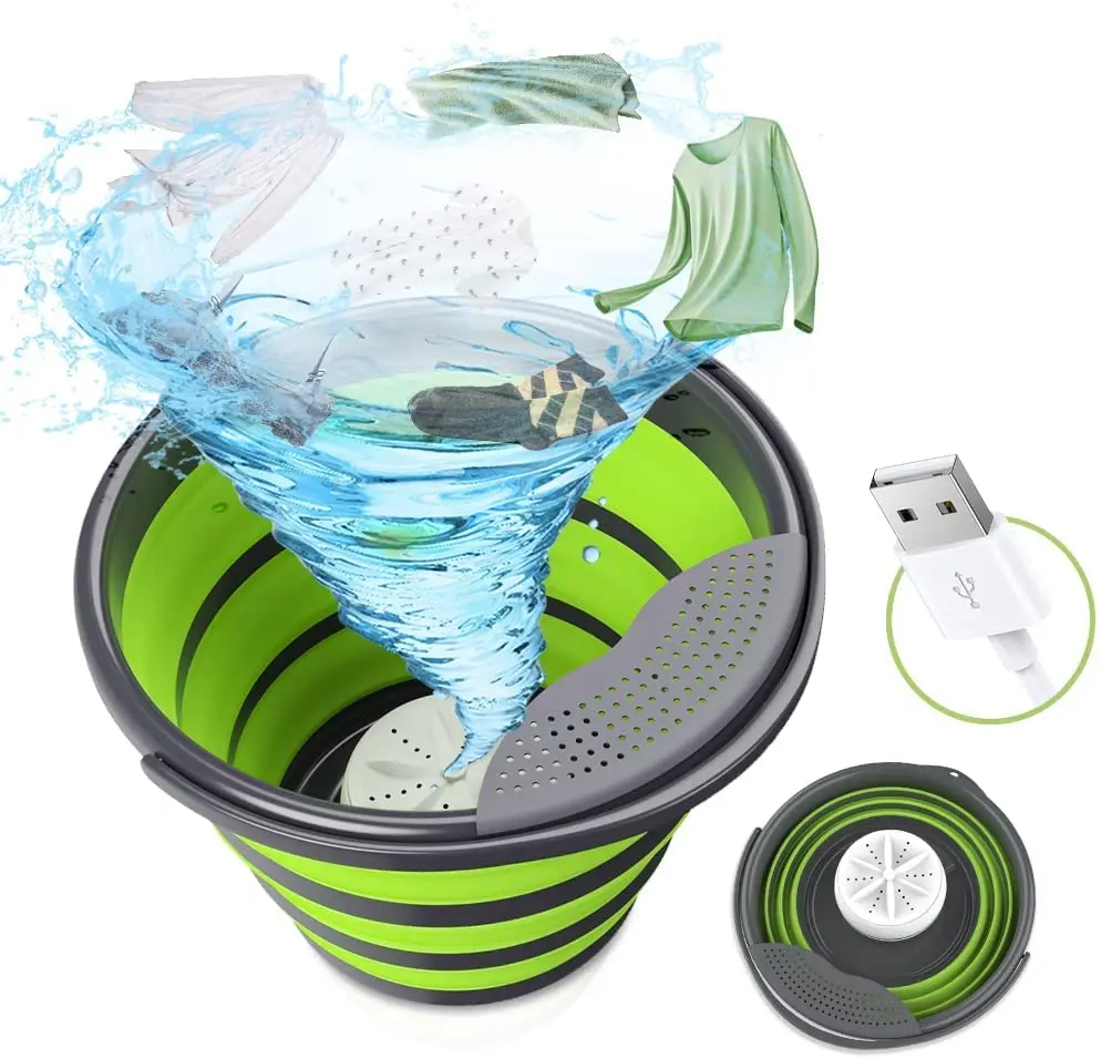 Portable Small 10L Usb Powered Ultrasonic Turbine Foldable Washer Washing Machine For Socks Underwear