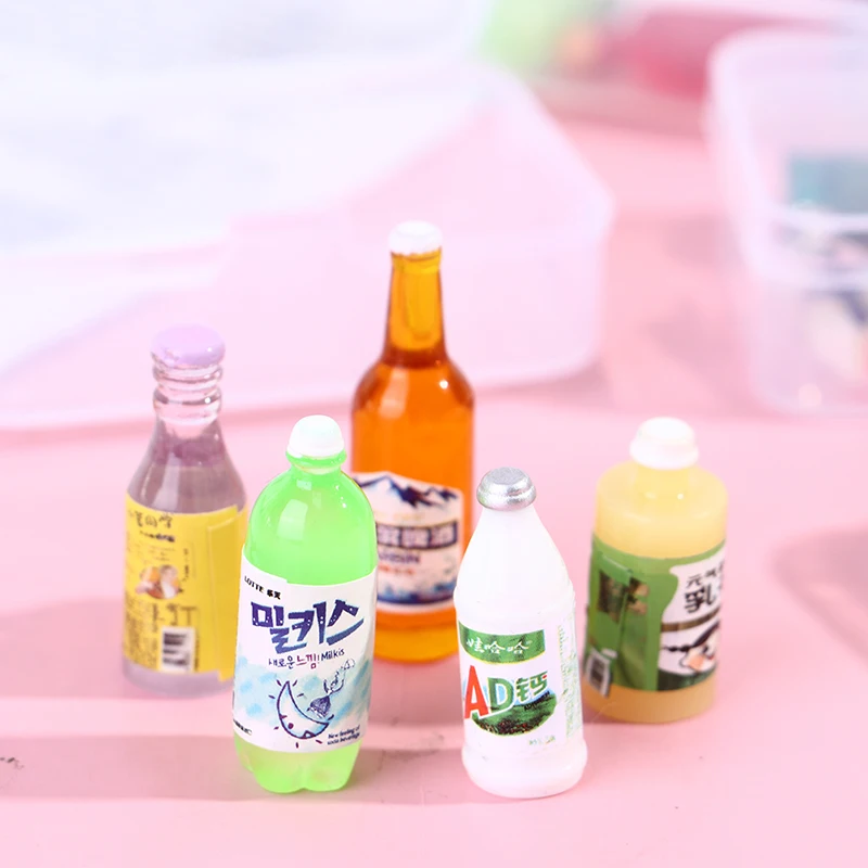 5Pcs1:12 rumah boneka Mini botol minum makanan makanan penutup piring berpura-pura bermain mainan dapur