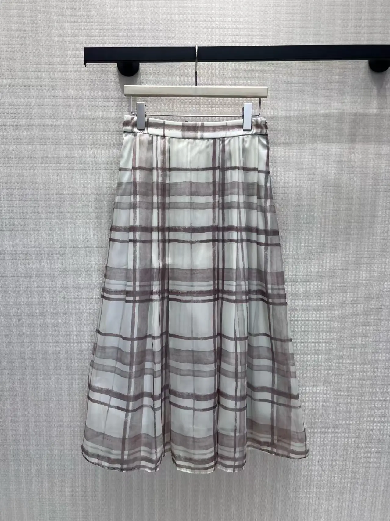 Early autumn women's new plaid dyed high waisted pleated hanging mid length half skirt women's half skirt