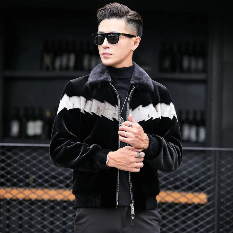 

2022 Men's Autumn Winter New Patchwork Mink Fur Collar Jackets Male Real Lamb Fur Overcoats Men Short Sheep Shearing Coats N31