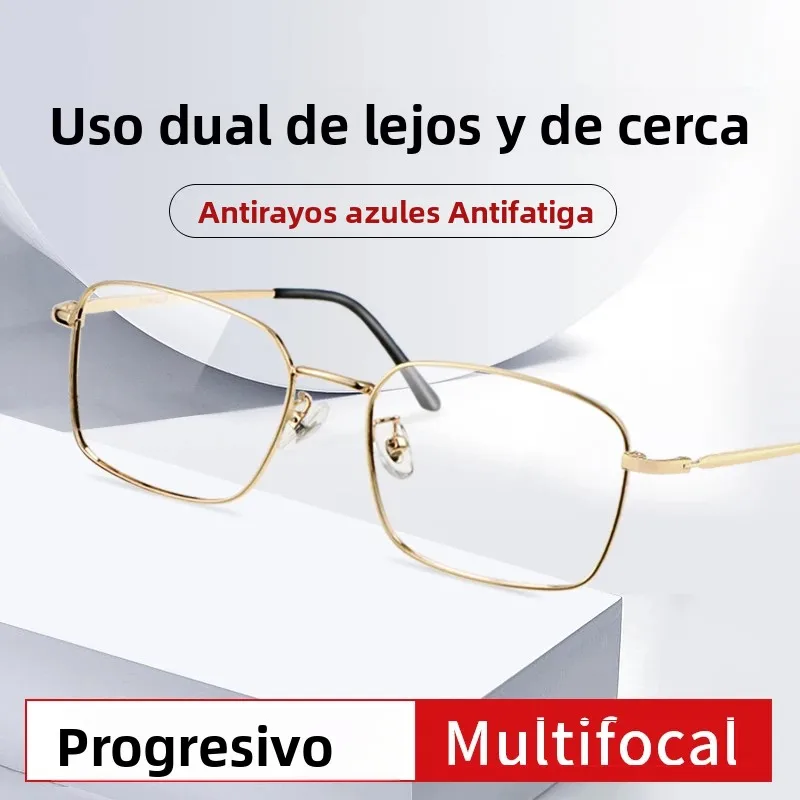 Gafas de lectura progresivas multifocales con filtro de luz azul para hombre, gafas anti fatiga ocular/anti reflejos/anti rayos UV, gafas de aumento