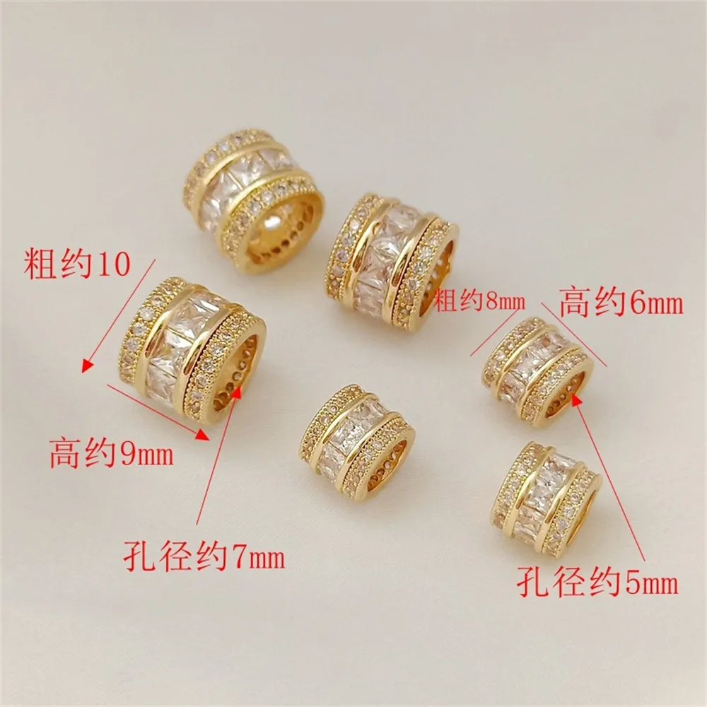 14K Gold-plated, Large Zircon with Large Hole Spacer Beads Diamond Bucket Beads Pendant, Handcrafted DIY Jewelry Bead Material