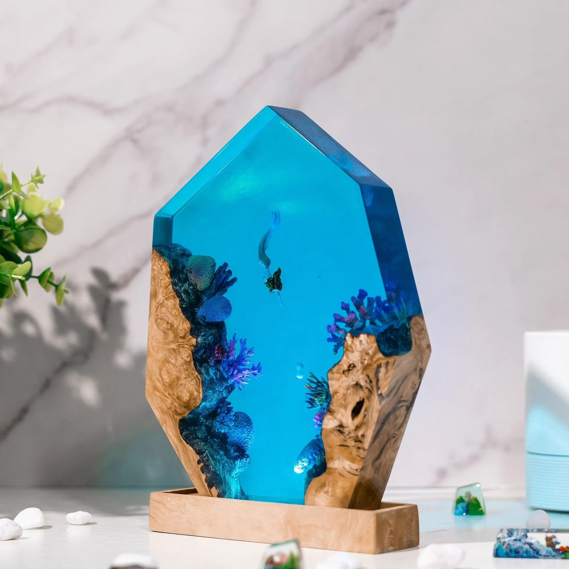 

Mermaid Organic Resin Lamp Creative Art Night Light Mysterious Ocean Landscape Decoration Table Lamp USB Charing