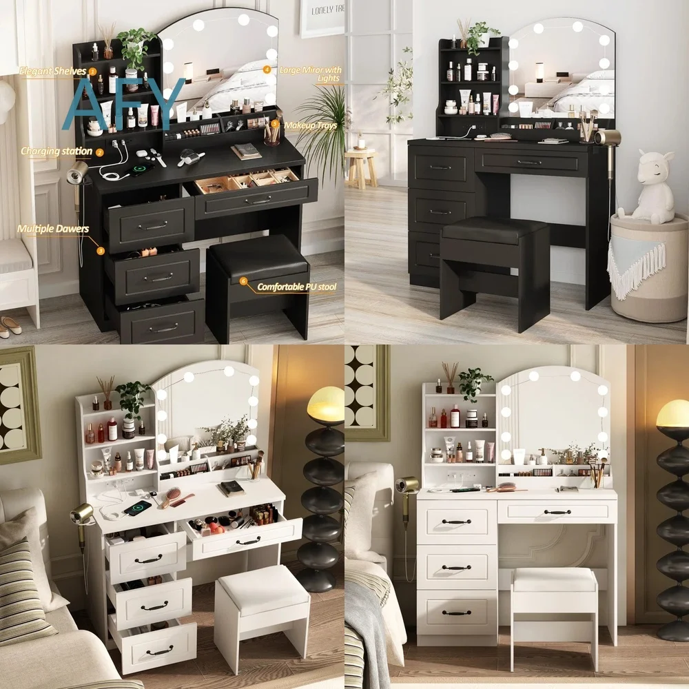 Modern Light Luxury Makeup Table Dresser Mirror with LED Lighting for Bedroom Furniture for Custom Makeup for Women