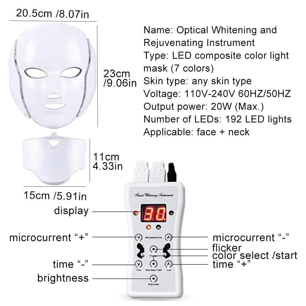 7-kleuren LED-gezichtsmasker met nek Roodlichttherapiemasker Huidverjonging Anti-acne Schoonheidsapparaat Gezichtslifting Stevige stimulator