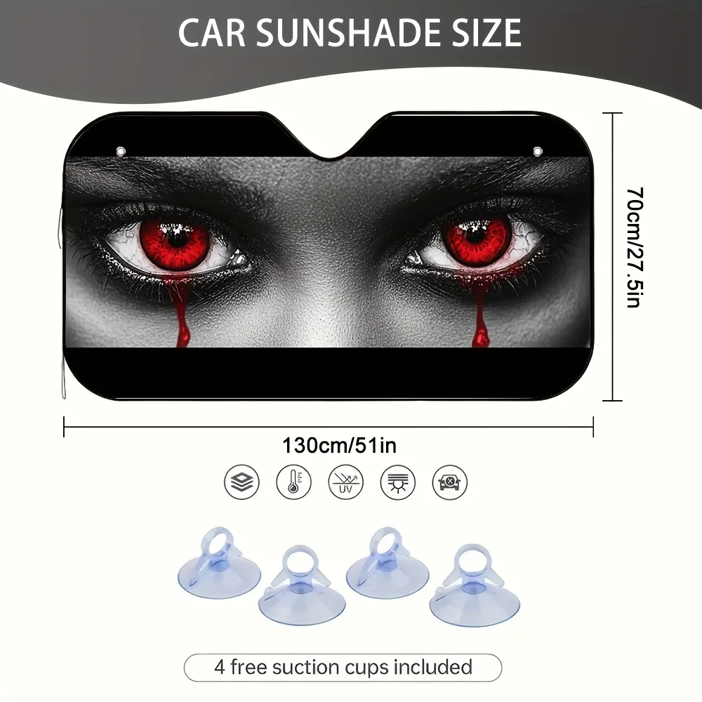 1pc Halloween Bloody Gaze Car Sun Visor With Bloodshot Eyes & Dripping Effect - Fit Sun Glare Reduction, Heat For Daily Commute