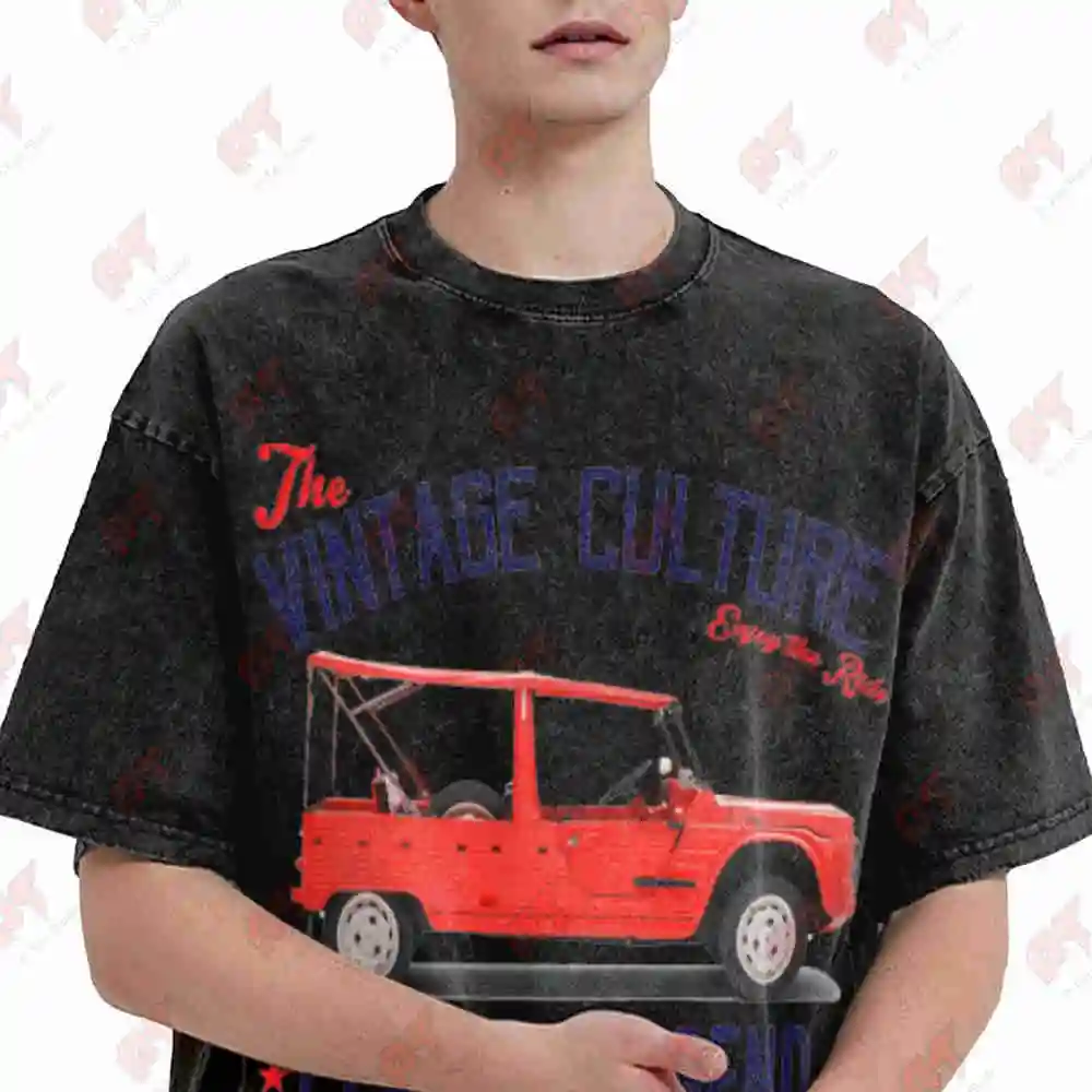 Vintage French Car Mehari Vintage Washed Tee Pure Cotton T-Shirt