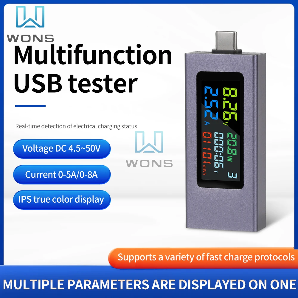 Tester typu C Kolorowy ekran Woltomierz cyfrowy DC Amperimetro Miernik napięcia prądu Detektor napięcia Wskaźnik ładowarki Power Bank 