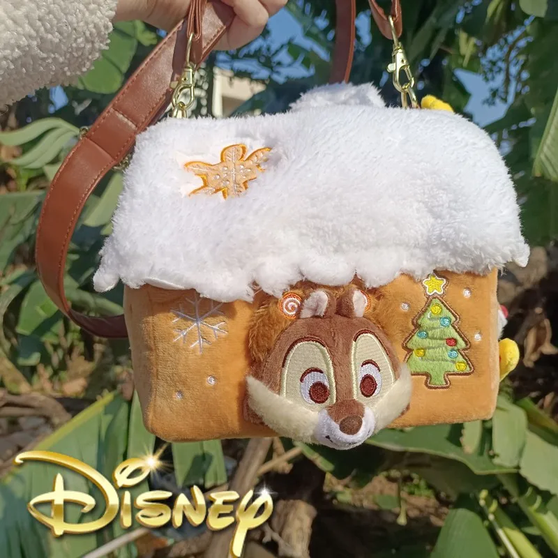 New Disney Chip 'n' Dale Cute Plush Bag Gingerbread House Kawaii Plush Christmas Skew Straddle One Shoulder Cartoon Bag Gifts