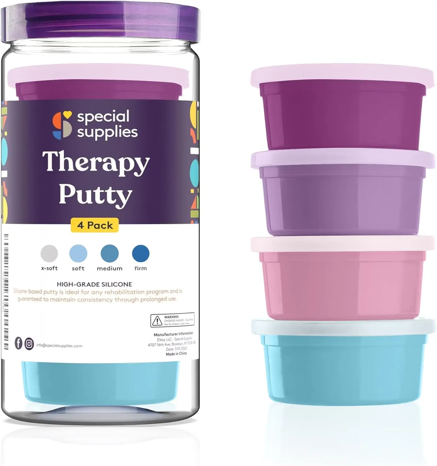 

Терапевтическая масса для упражнений на руки и снятия стресса - набор из 4 видов разной прочности в цветах единорогов, по 3 унции каждый