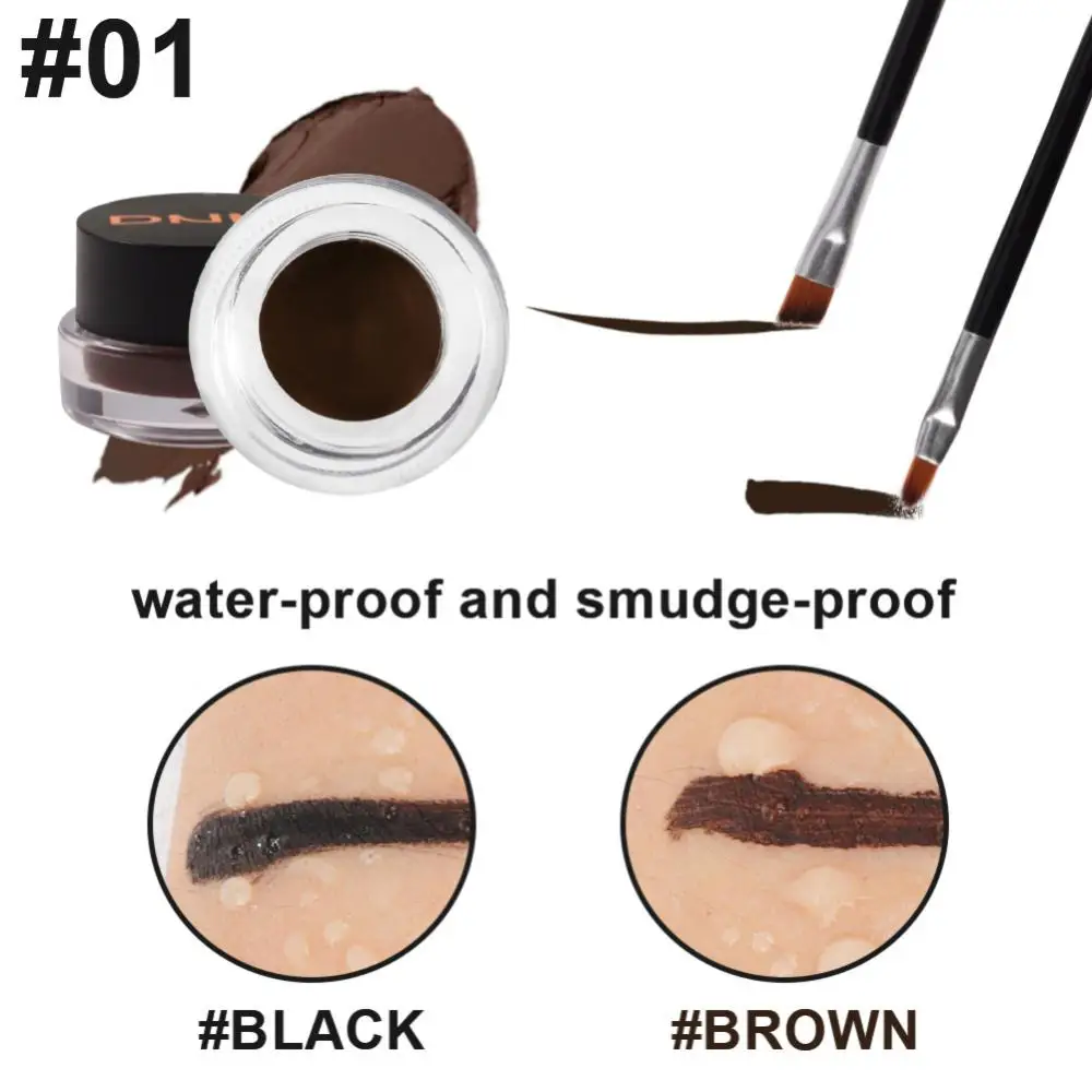 2 Stuks Bruin Zwart Eyeliner Gel Crème Blijvende Make Up Waterdicht Smudge-Proof Cosmetica Set Eye Liner + Borstels