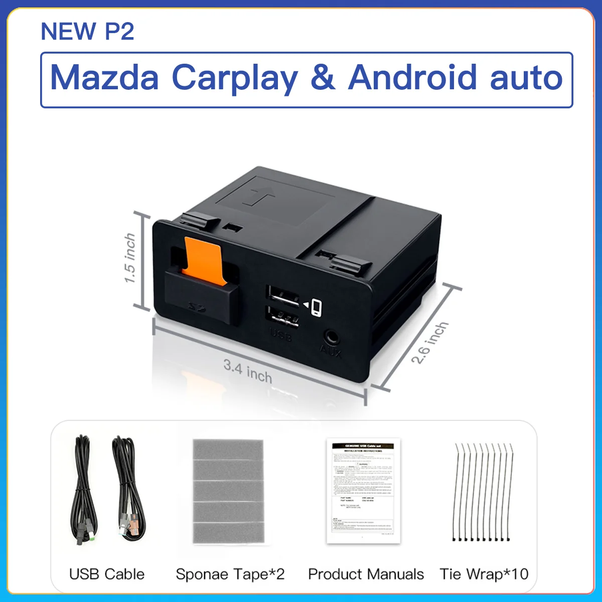 New Upgrade P2 CarPlay Android Auto USB Adapter Hub OEM for Retrofit Mazda 2 3 6 CX30 CX5 CX8 CX9 MX5 Miata TK78669U0C Kit