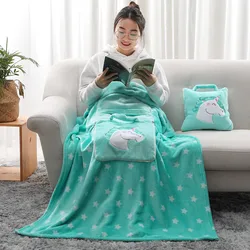 1pcs Winter Cartoon Pillow Quilt Folding Cushion Student Office Nap Gift Blanket Unicorn Blanket Cover Blanket Cushion