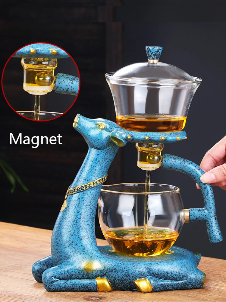 Glass Tea Set Kung Fu Deer Heat-resistant Glass Kettle Tea Pot Infuser Kettles Magnetic Water Diversion Tea Pot Coffee Maker Set