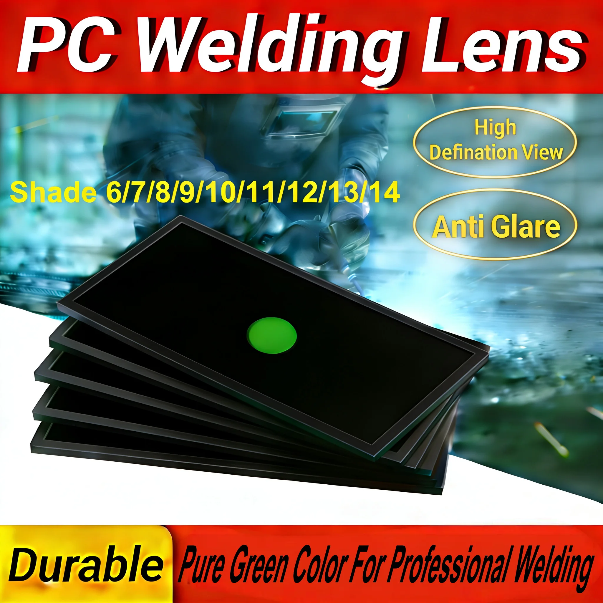1pc PC Welding Dark Filter Lens Pure Green Color 108x 50mm for Welding Helmets Goggles Shield Hood Shade 6 7 8 9 10 12 13 14