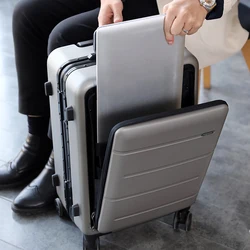 Front Open Suitcase 20 inch Cabin Rolling Luggage zipper trolley luggage bag Aluminum frame USB travel suitcase on wheels