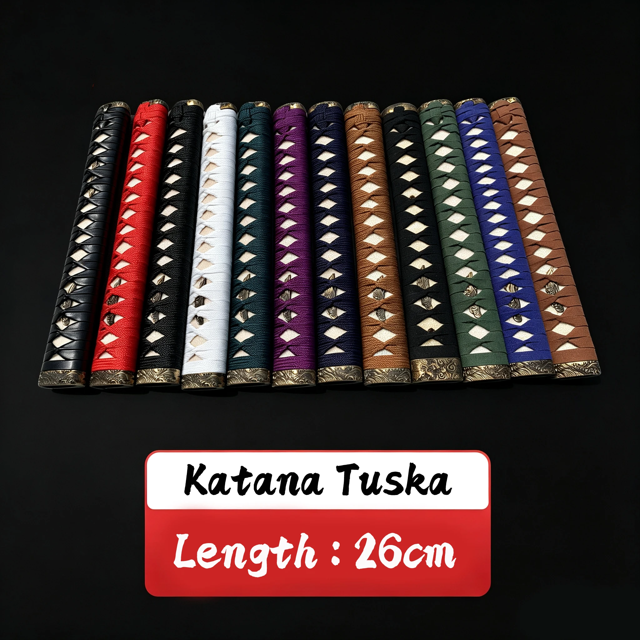 Tsuka Handle Brass Fuchi Menuki Kashira for Japanese Samurai Katana Sword Fittings with Real Rayskin Silk Leather Ito Brand New