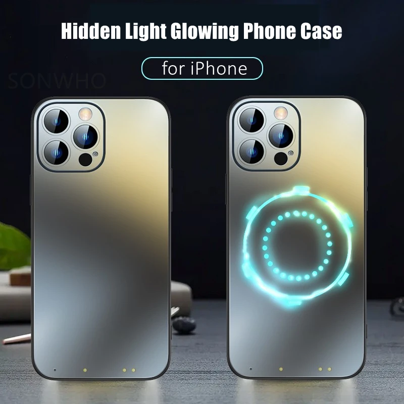 

Hidden LED Circle Glowing Phone Case for iPhone 11 12 13 14 Pro Max Frosted Stainless Surface Luxury Accessories for Trendsetter