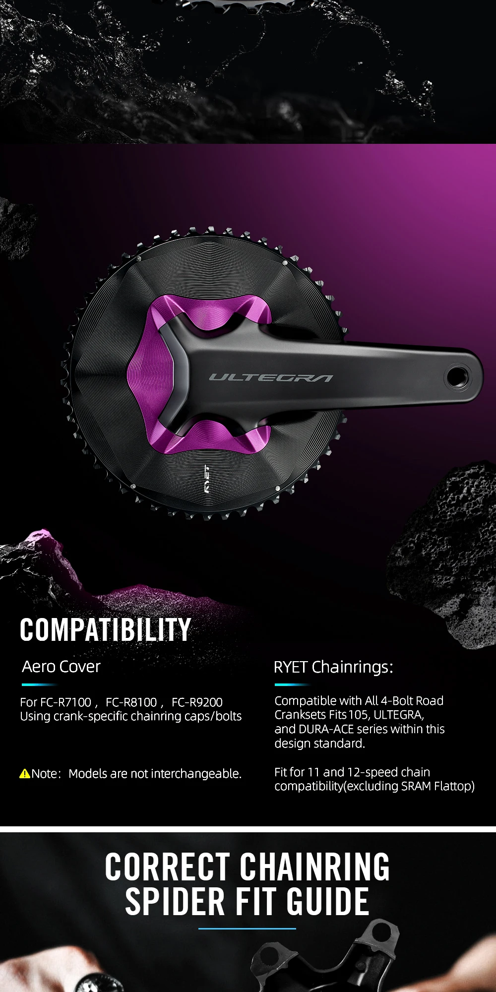 RYET Rennrad-Kettenblatt 50-34T 52-36T 54-40T Aero für Shimano Dura-Ace R9200 Ultegra R8100 105 R7100 12-fach Fahrrad-Gruppensätze – Detail 5
