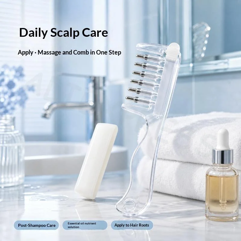 Transparent Lightweight Essential Oil Massage Comb Built-in Liquid Reservoir Pocket Size Scalp Care Tool for Outdoor Use