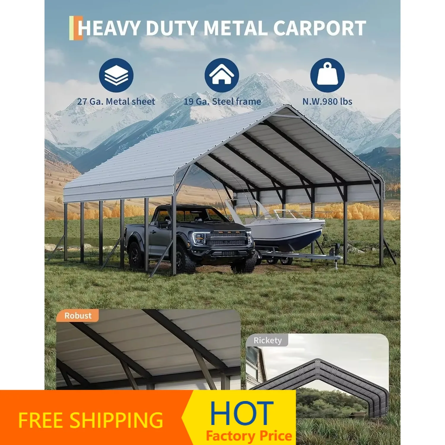 

Металлический навес для 2 автомобилей 20'x25'x13' по заводской цене, усиленный, для сильных снегопадов, с усиленной рамой, высокий, для тяжелых условий эксплуатации