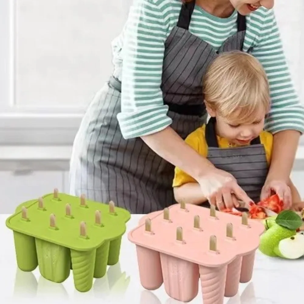 

9 Cavity Silicone Popsicle Molds Homemade with 50 Popsicle Sticks Maker Ice Pop Trays Easy-Release Food Grade Ice Cream Mold