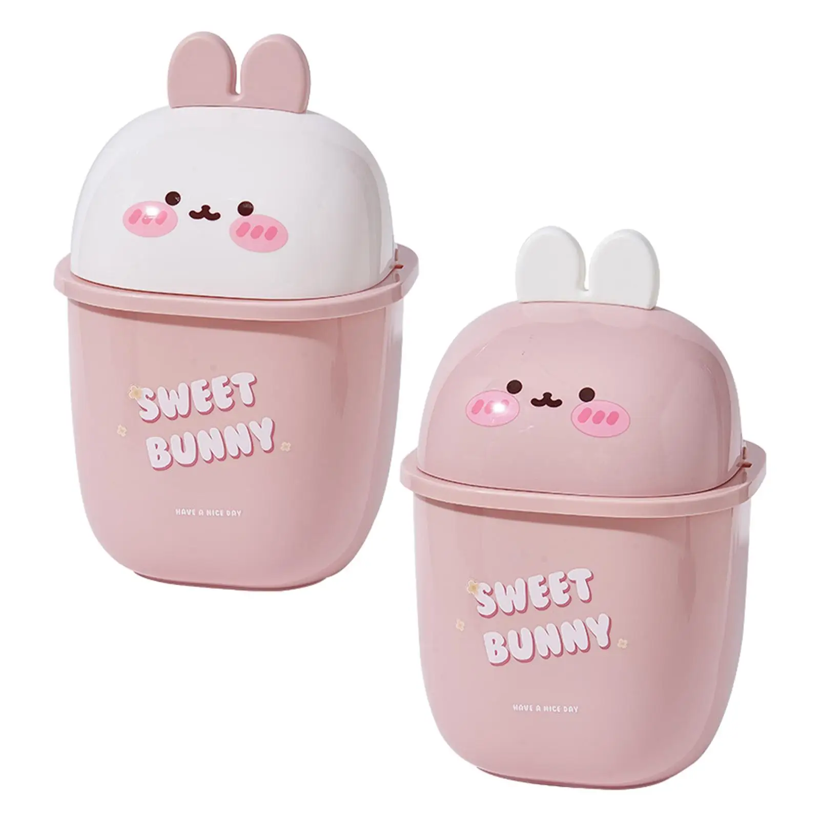Mini Trash Can with Lid Small Storage Bin Rabbit Shaped Countertop Garbage Can for Kitchen Home Dressing Table Desk Bathroom