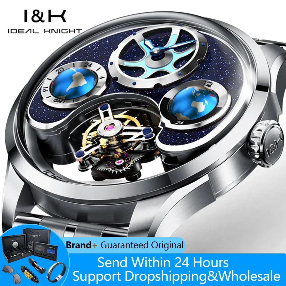 

IDEAL KNIGHT 6808 Tourbillon Watch For Men Blue Globe Series Collection Limited Edition Original Automatic Mechanical Man Watch