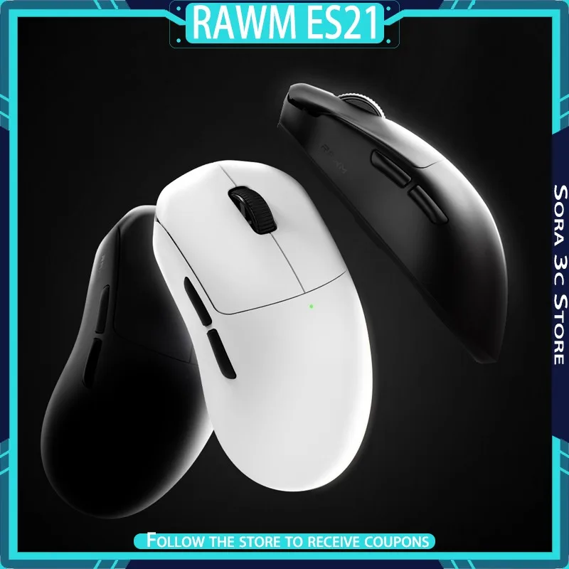 RAWM ES21 Gaming Mouse Wireless Bluetooth Tri Mode PAW3395 Ergonomics Lightweight E-Sports Gaming Mosue for PC Gamer
