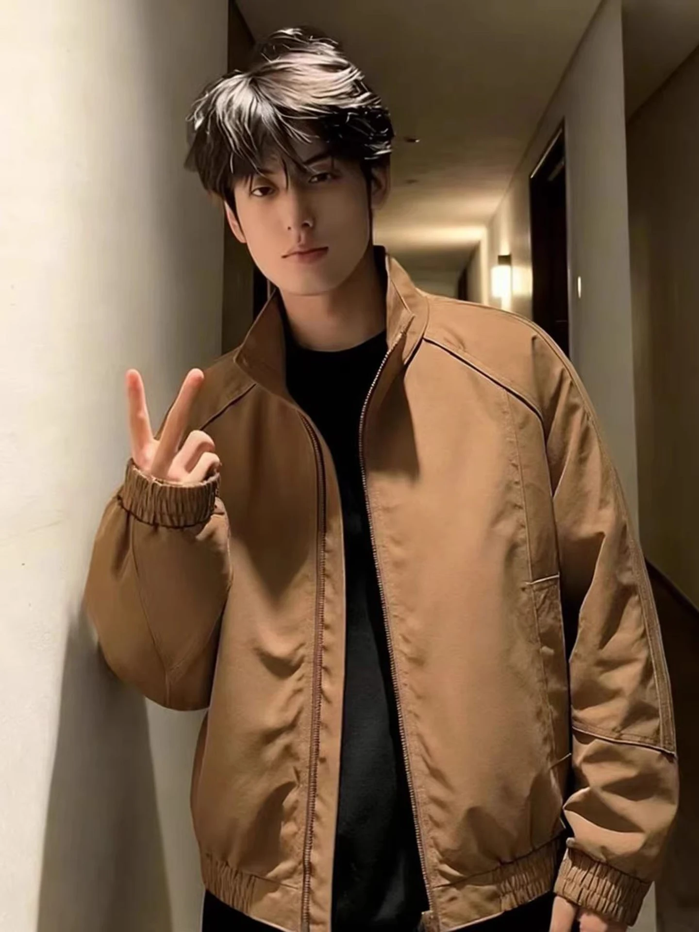 Brown Flight Jacket Men's Spring Autumn American Structure Short Ball Game Uniform Three-Proof Windbreaker Casual Outerwear
