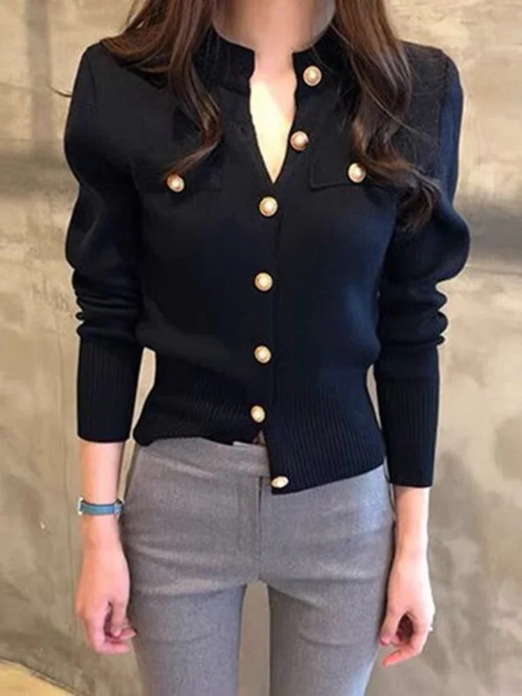 Knitted Cardigan Sweater Fashion Women Autumn Long Sleeve Short Coat Korean Single Breasted Slim Crop Tops Casual Pull Femme