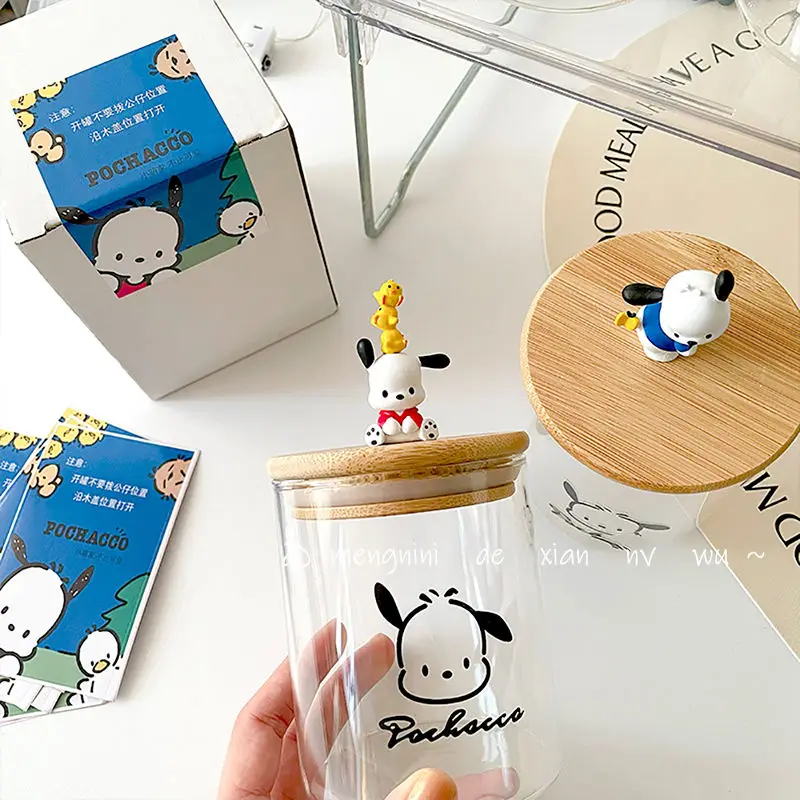 Sanrio Food Glass Jar Anime Pochacco Candy Cookies Airtight Storage Tank Cork with Cover Portable Storage Kitchen Food Cute