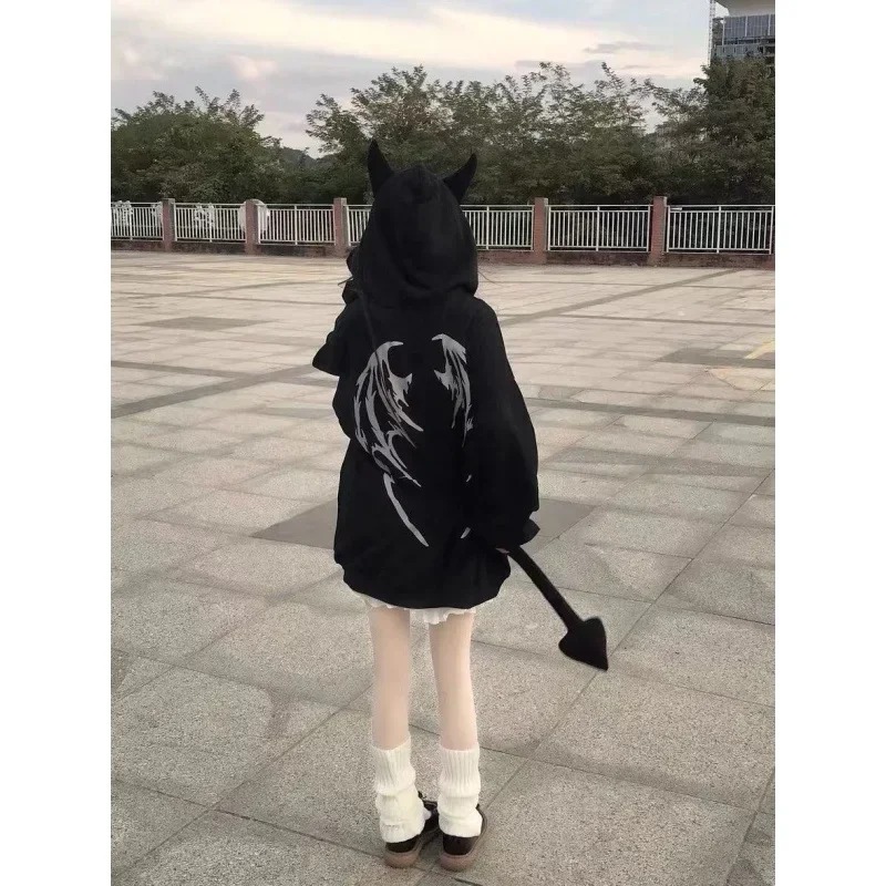 Autumn Pullovers Gothic Harajuku Zip Up Hoodies Women Goth Tops Japanese Streetwear Kawaii Hooded Sweatshirt Y2k