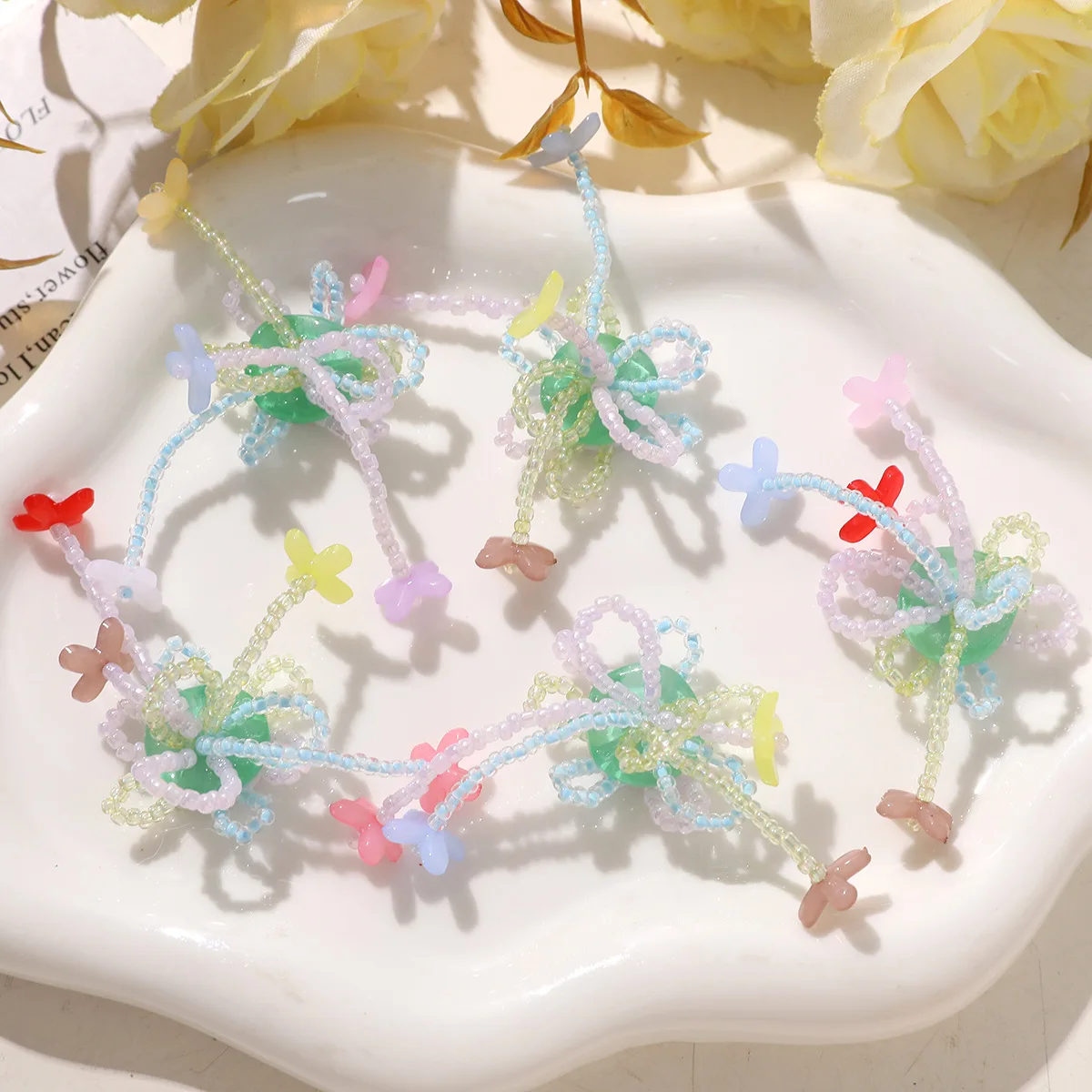 Shoe Charms Delicate Cream Beaded Tassel Flower 1 Piece Sweet Fairy Korean DIY Decor for Women Clogs Jelly Crystal Shoes Apparel