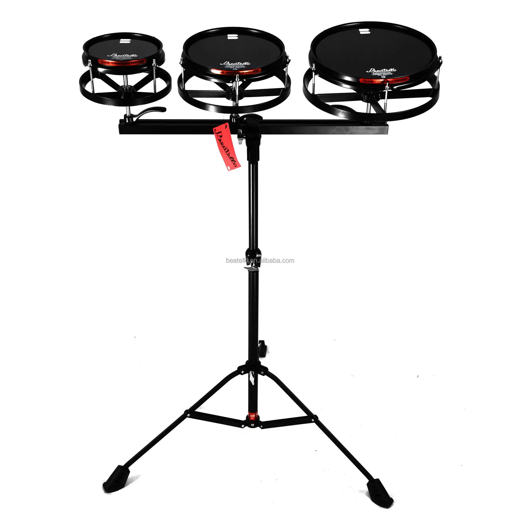 Juego de batería profesional Beatello de 6 pulgadas, 8 pulgadas, 10 pulgadas, Tom, 3 unidades/juego de batería con cabezales de choque de bajo negro y percusión con soporte Roto Tom