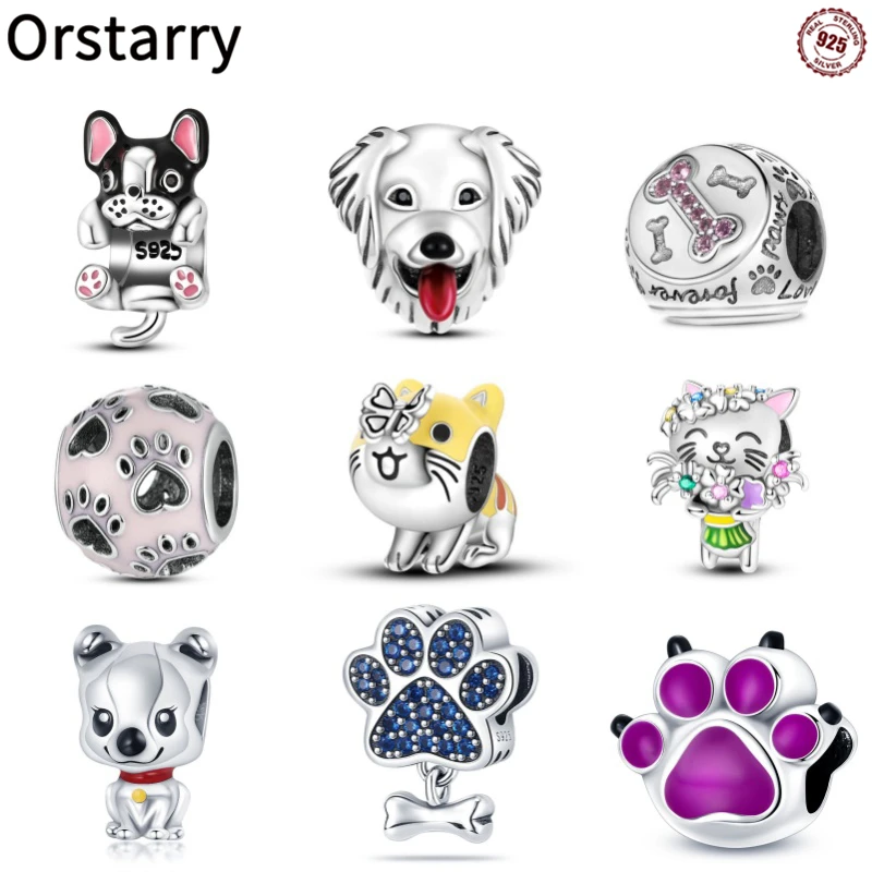 2024 New 925 Sterling Silver Charms Fit Pandora Original Bracelets Cat Dog Beads Fine DIY Jewelry Making Women Party Gifts