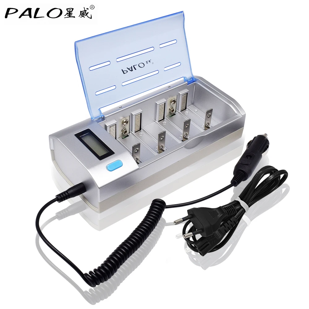 

PALO 4 slots LCD Smart Display Fast Charge Battery Charger for 1.2V AAA AA C D Size 9V Rechargeable Battery