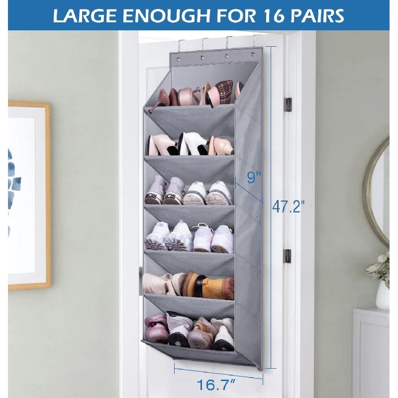 

Foldable Door Shoe Rack With Deep Pockets For 12 Pairs Of Shoe Organizer Over The Door Hanger For Closet And Dorm Narrow Storag