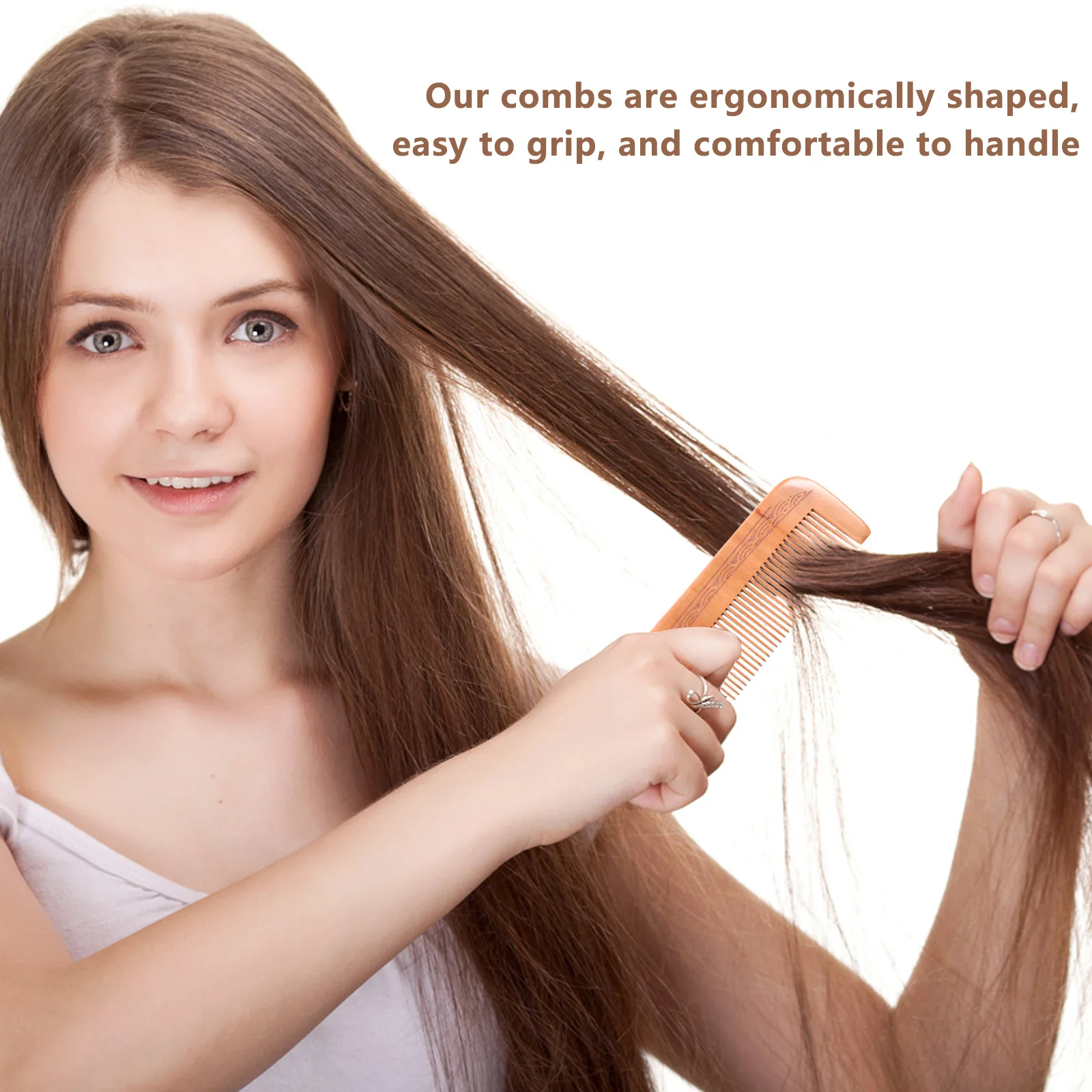 

4pcs Natural Wooden Massage Comb Scalp Stimulator Anti-Static Fine Teeth Hair Care Tool Detangling All Hair Types Extended