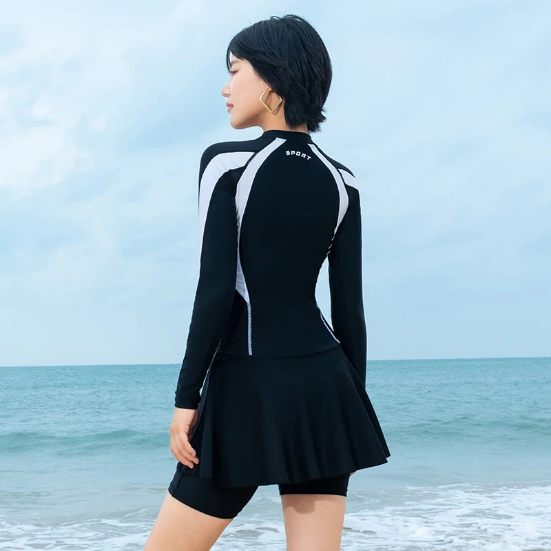 Plus Size Summer Swimwear Women Long Sleeve One Piece Swimsuit Skirt Modest Swimming Suit Conservative Beachwear Surfing Suit