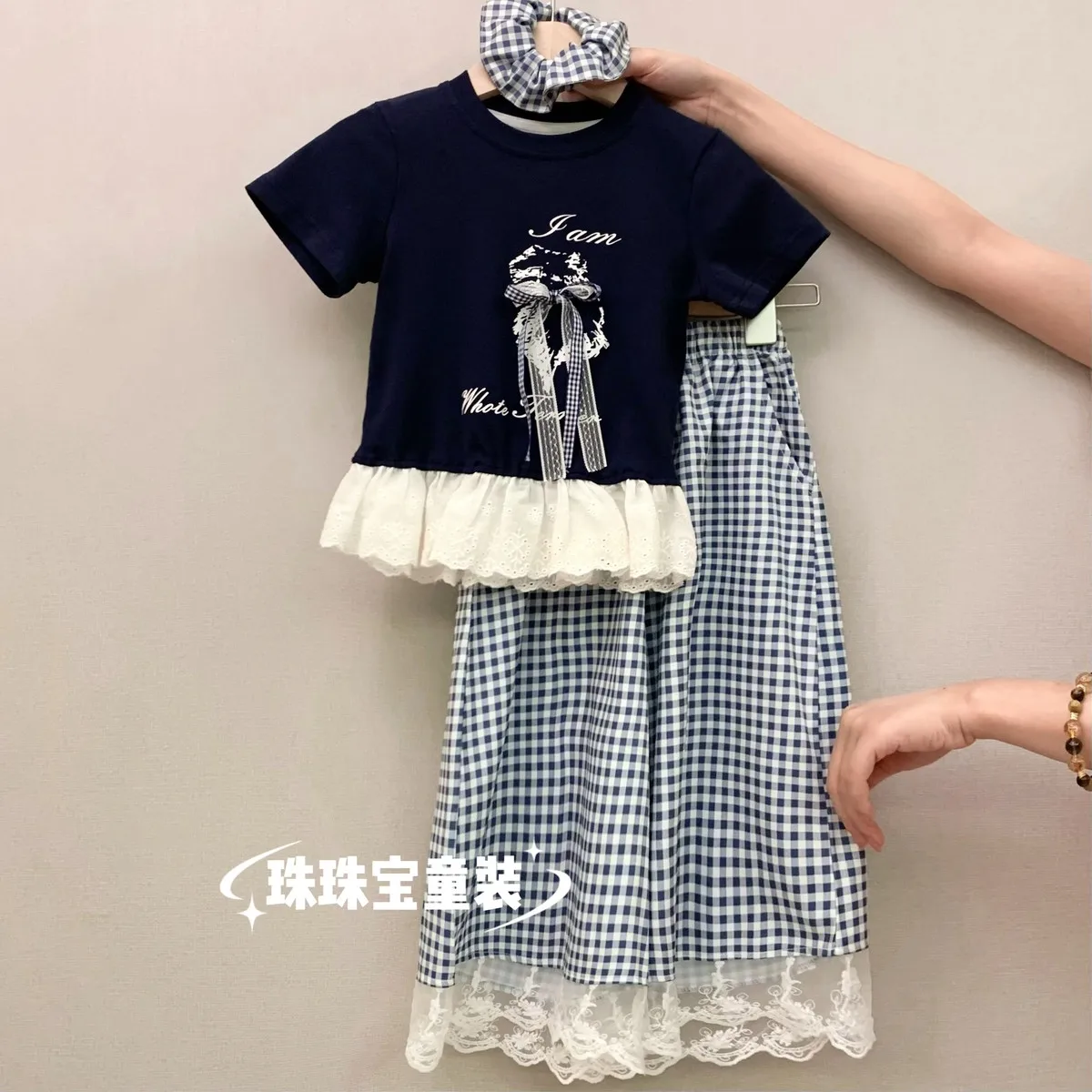

Summer Girls' Set Fashion New Children's Korean Edition Casual Printed T-shirt+Wide Leg Pants 2-piece Set