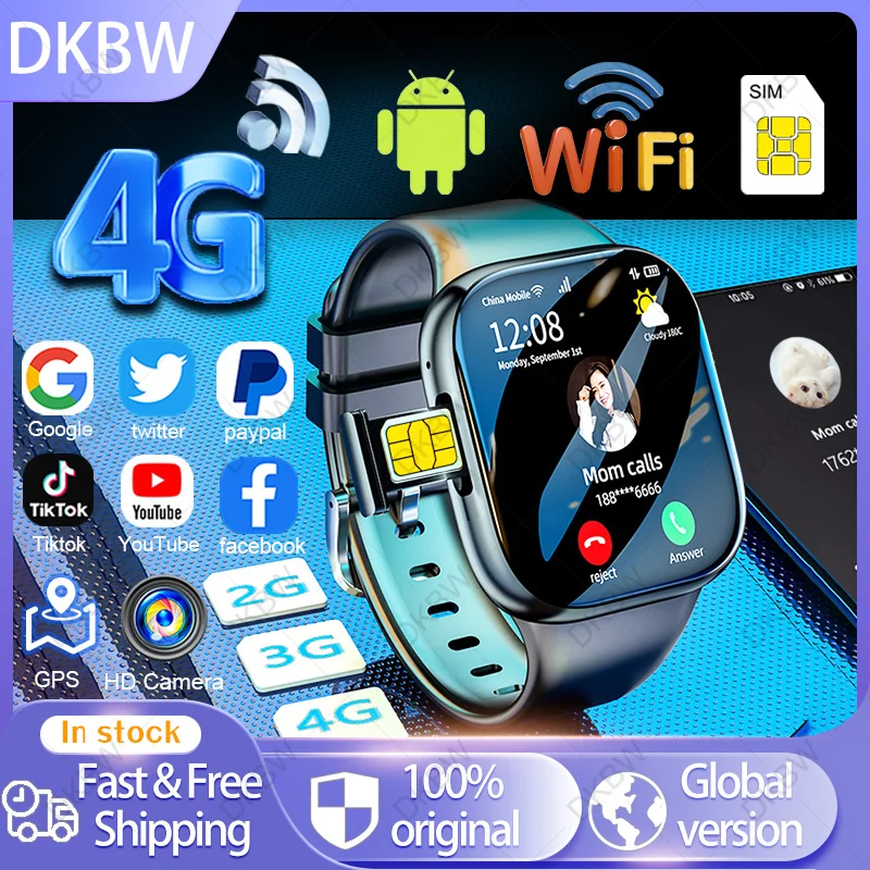 4G Network Android Smartwatch Heart Rate GPS HD Camera NFC SIM Card WIFI Wireless Fast Internet Access Smart Watch for Men Women