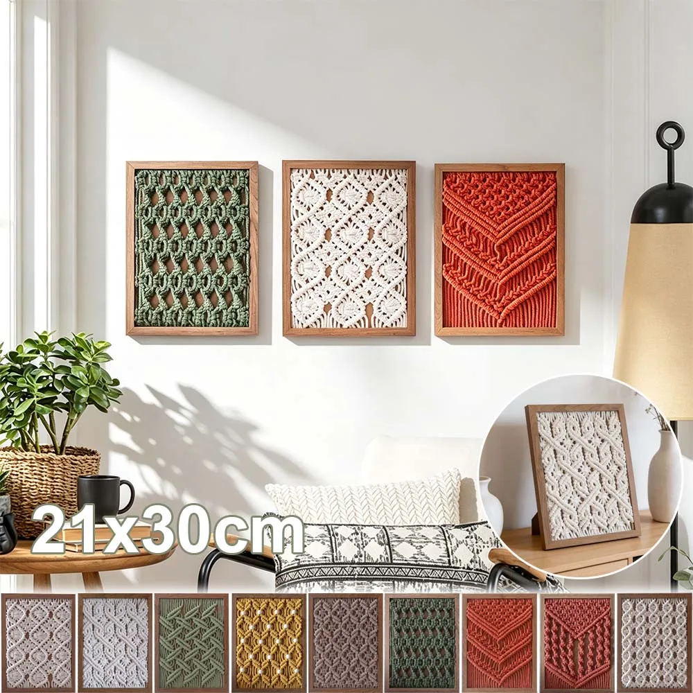 

Handwoven Wall Hanging Frames with Cotton Decoration 21x30cm Wooden DIY Macrame for Bedroom Living Room Art Gallery Home Supply