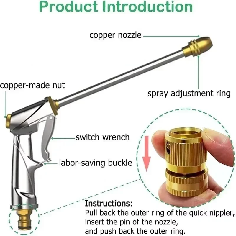 Garden Sprayer Heavy Duty Brass High Pressure Water Hose Nozzle Adjustable Spray Gun For Watering Plant