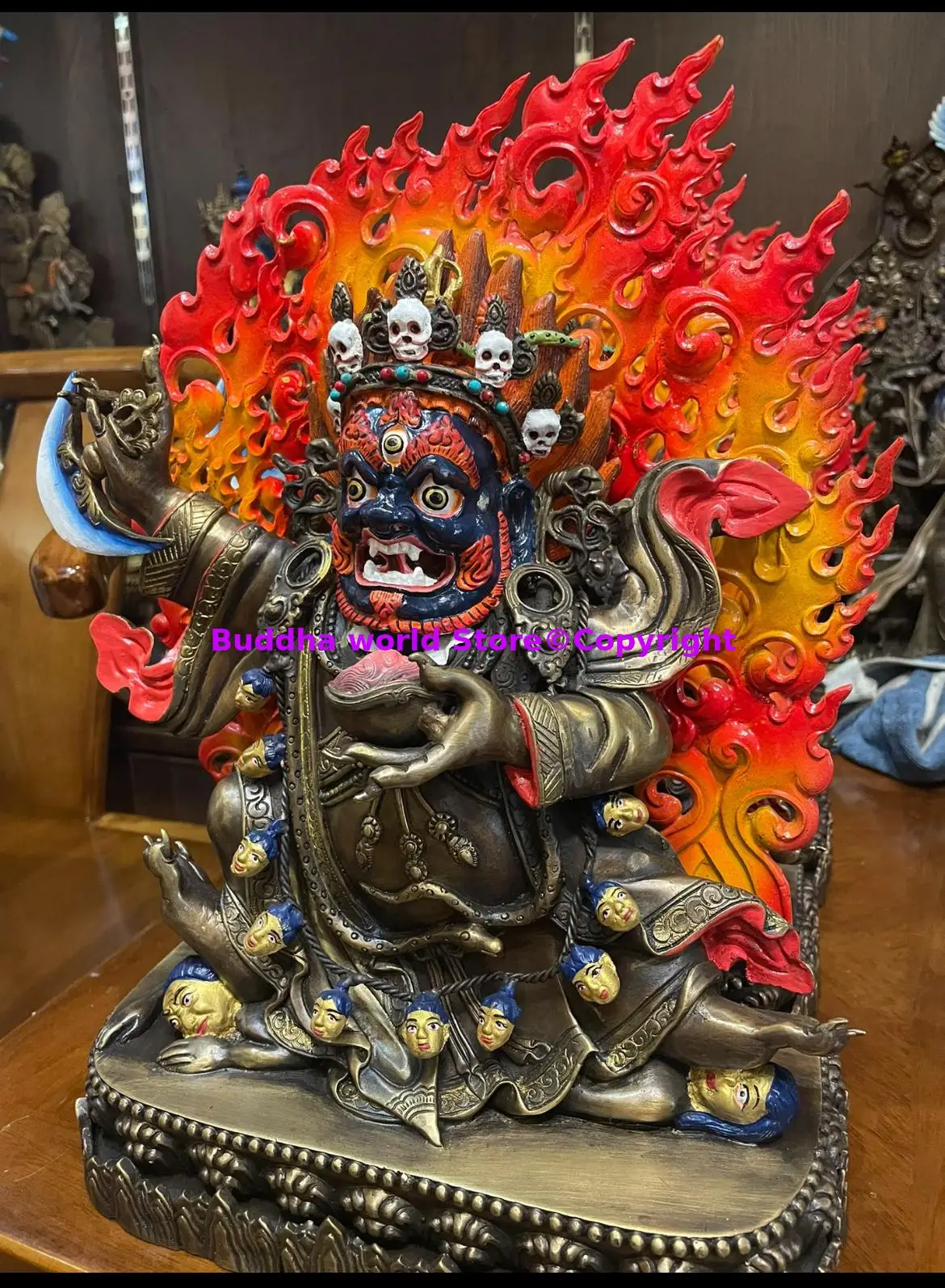 33cm Rare Buddha statue Black Robed Mahagala Dharma Protector Professional temple Tibet Nepal Buddhism subdue demons monster