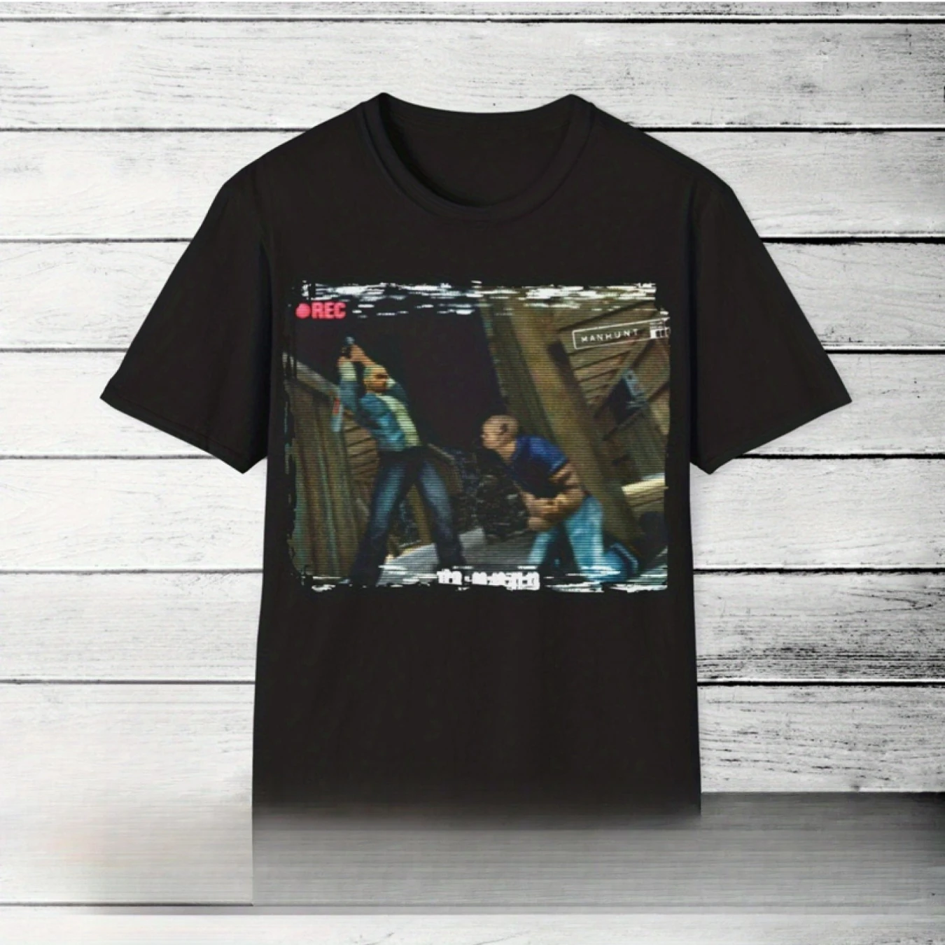 Exclusive Manhunt Video Game T-Shirt Black Graphic Tee Featuring Intense Manhunt Scene Sturdy Apparel for Gamers Movie Evenings
