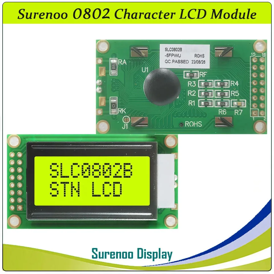 Surenoo 58*32MM 8*2 0802 8X2 SLC0802B Character LCD Module Display Screen LCM with Yellow Green Backlight or Blue Color