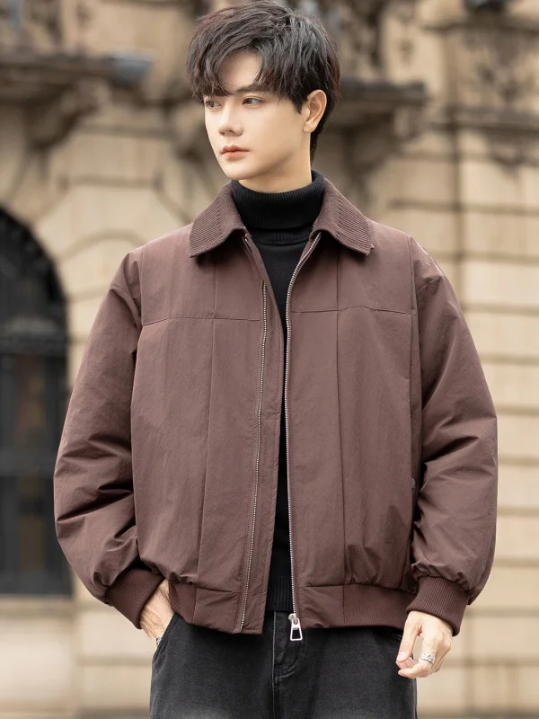 

TANGZ STUDIO Men's ort down Jaet White Du Feather Casual Loose Fit Flip Collar Winter Coat Faionable Waterproof