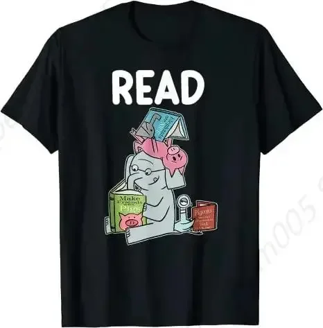

Cute Elephant Pig Reading Graphic Tee Shirt Funny Teacher Book Club Reader Gift