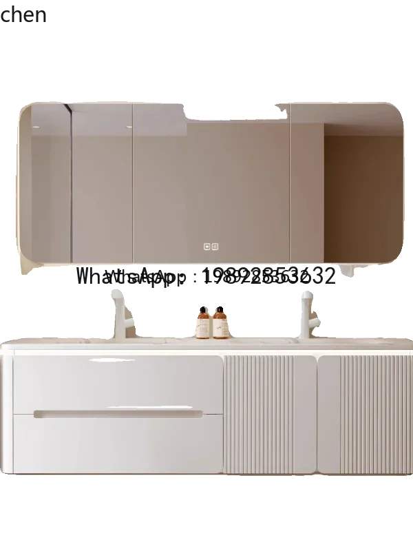 B1 rock slab hot bending integrated basin bathroom cabinet ceramic oak paint double basin washbasin cabinet combination